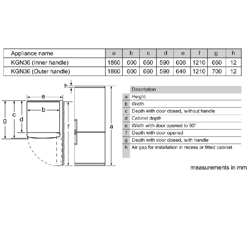 Bosch KGN36NL30Z 302L Freestanding Fridge/Freezer Combi - Stax