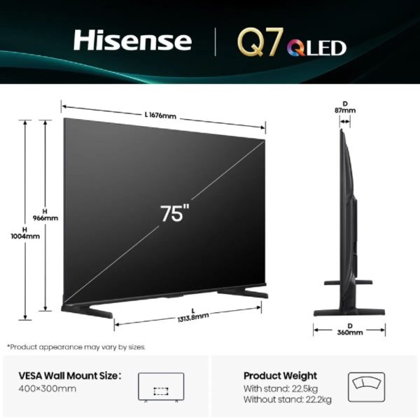 HISENSE 75Q7Q 75in QLED 4K 144HZ SMART - Image 3